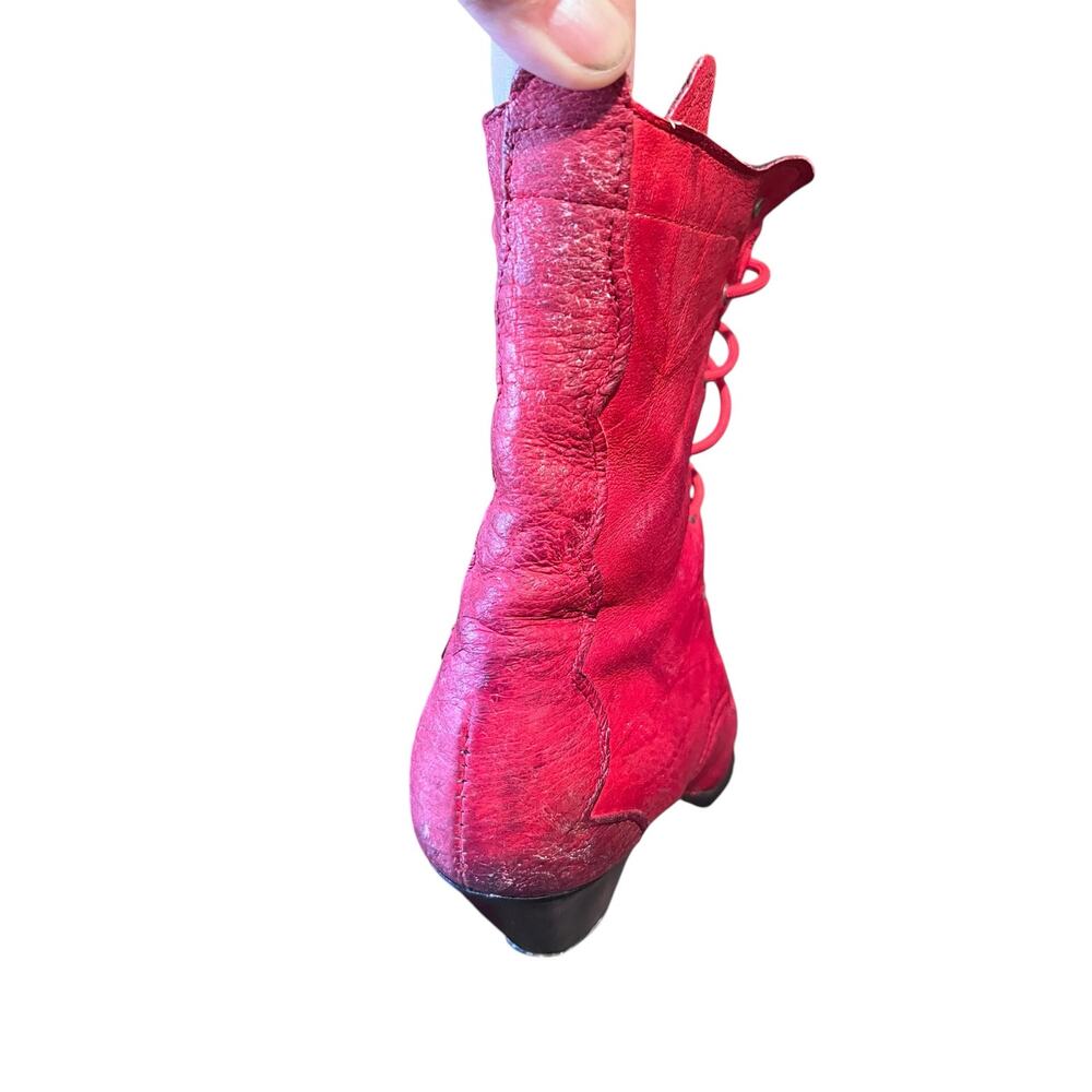 Vintage Witchy Red Leather Lace-Up Kiltie Roper Boots – Western Cowgirl Style 8 - Picture 6 of 12